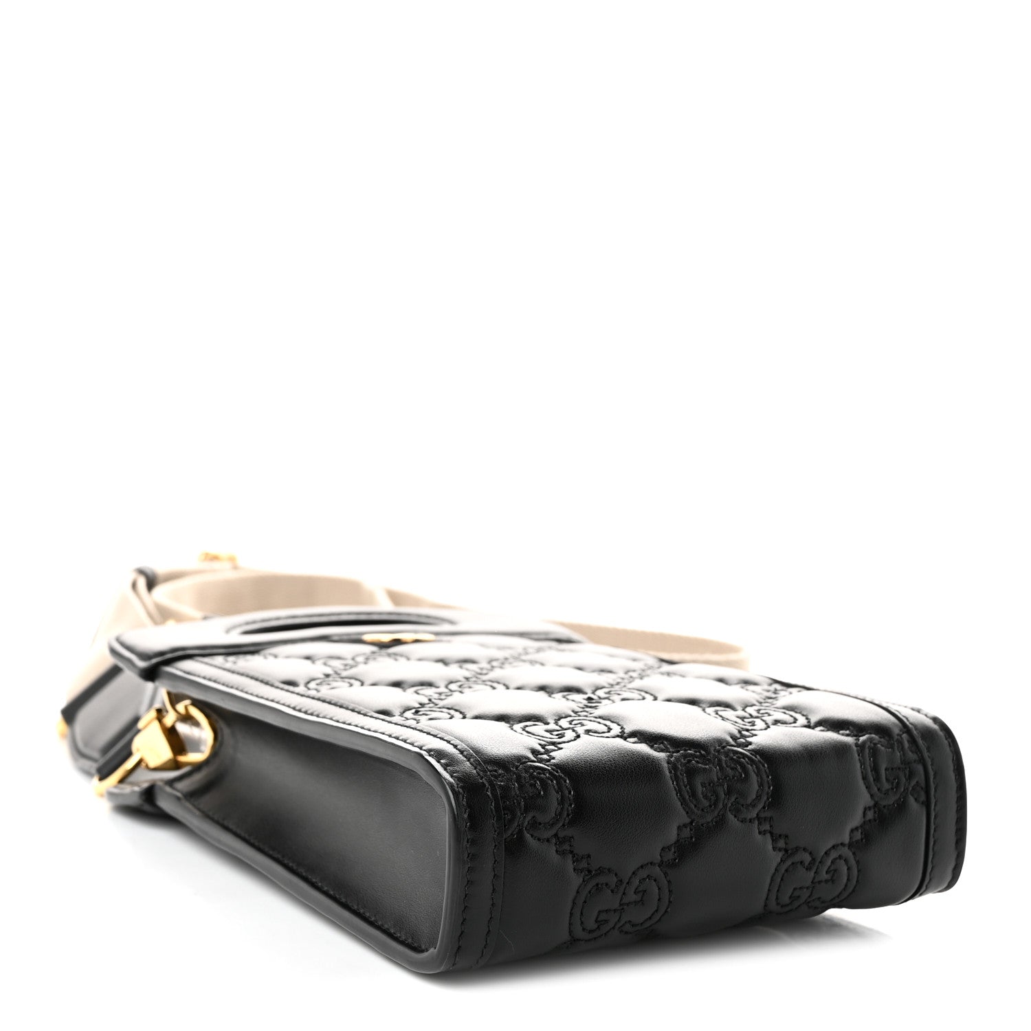 Gucci Calfskin GG Matelasse Mini Top Slip Handle Crossbody Bag Black Natural