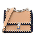 Fendi Vitello Liberty Lucido Ribbon Lace Up Studded Small Kan I Shoulder Bag Cuoio Navy