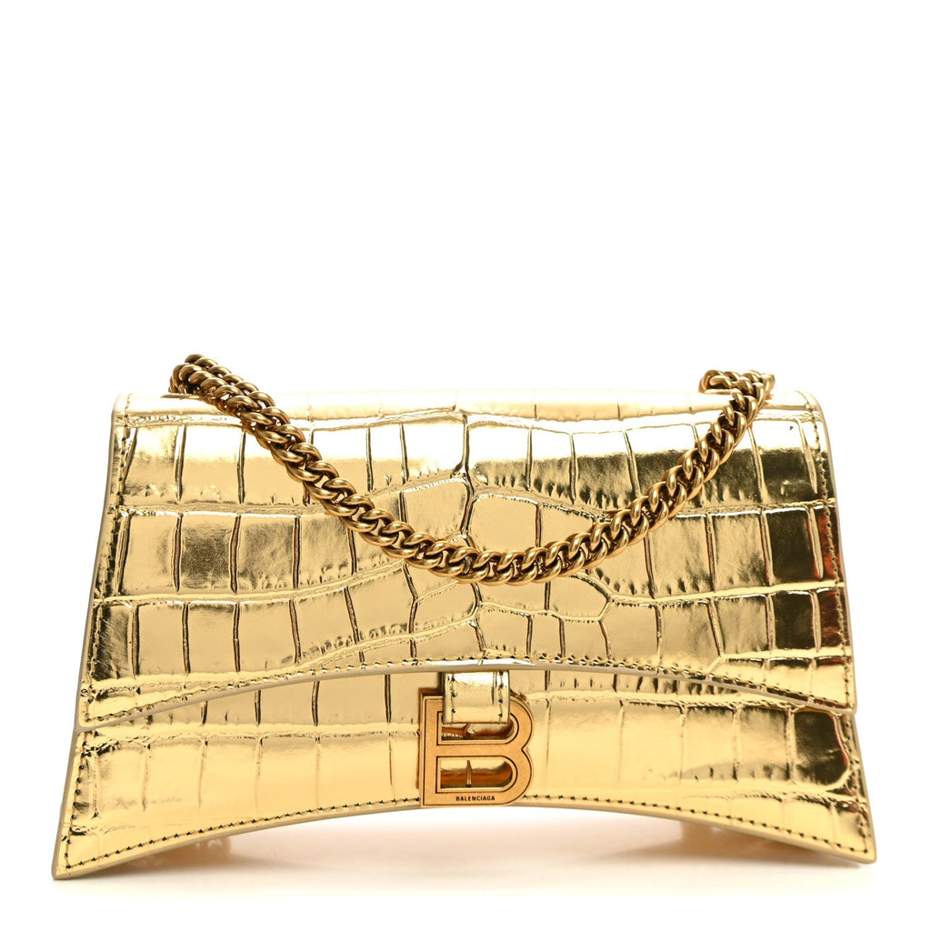 Balenciaga Metallic Supple Calfskin Crocodile XS Crush Chain Bag Gold