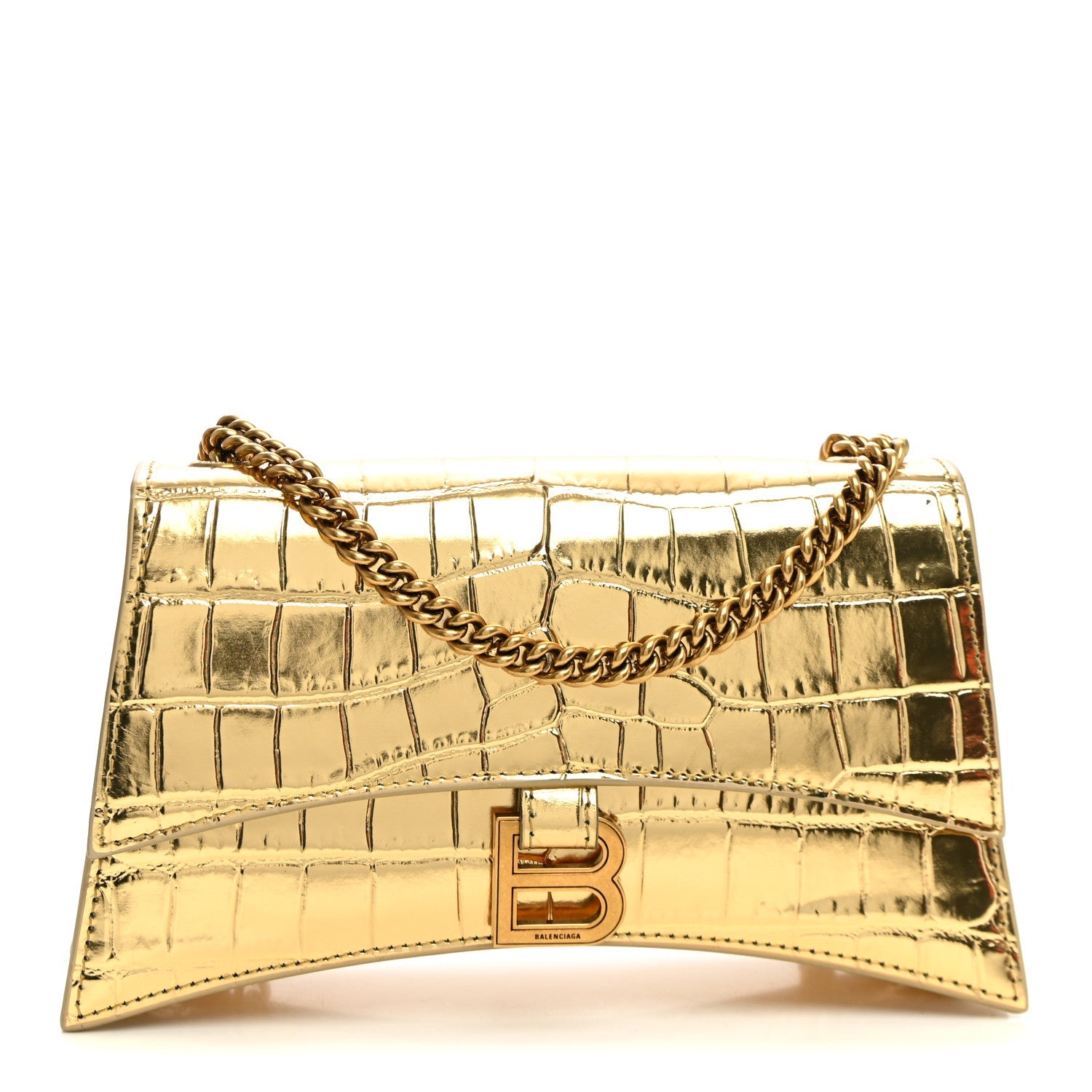 Balenciaga Metallic Supple Calfskin Crocodile XS Crush Chain Bag Gold