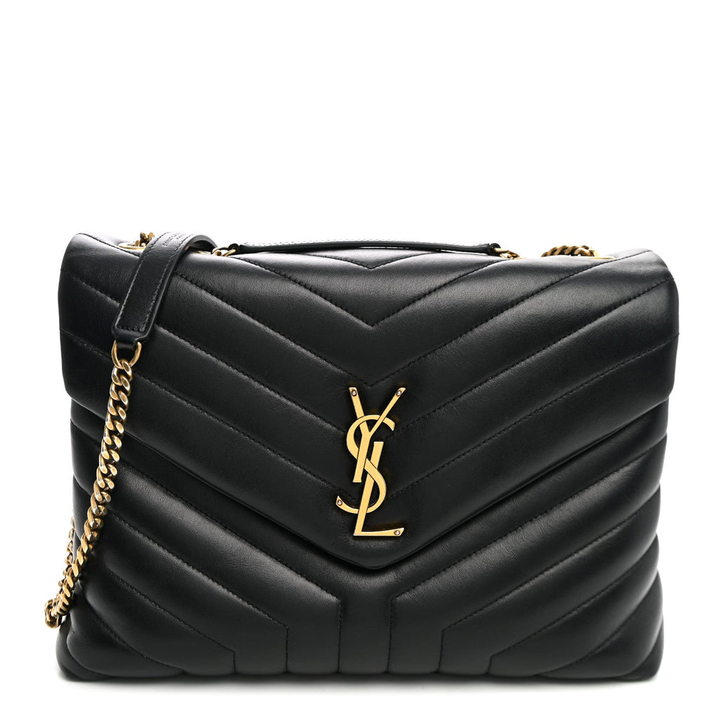 Saint Laurent Calfskin Y Quilted Monogram Medium Loulou Chain Satchel Black