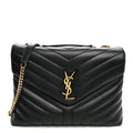 Saint Laurent Calfskin Y Quilted Monogram Medium Loulou Chain Satchel Black