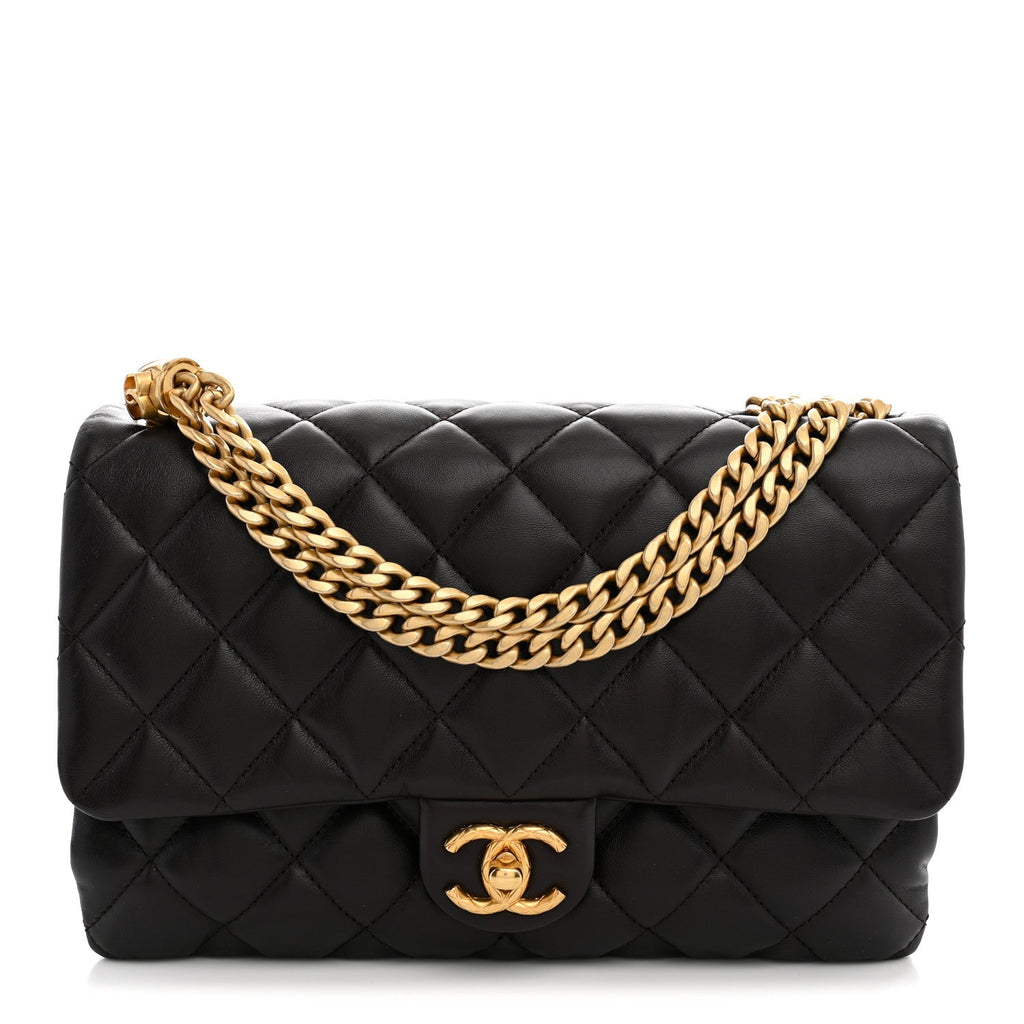 Chanel Lambskin Quilted Medium Pillow Crush Flap Bag Dark Brown