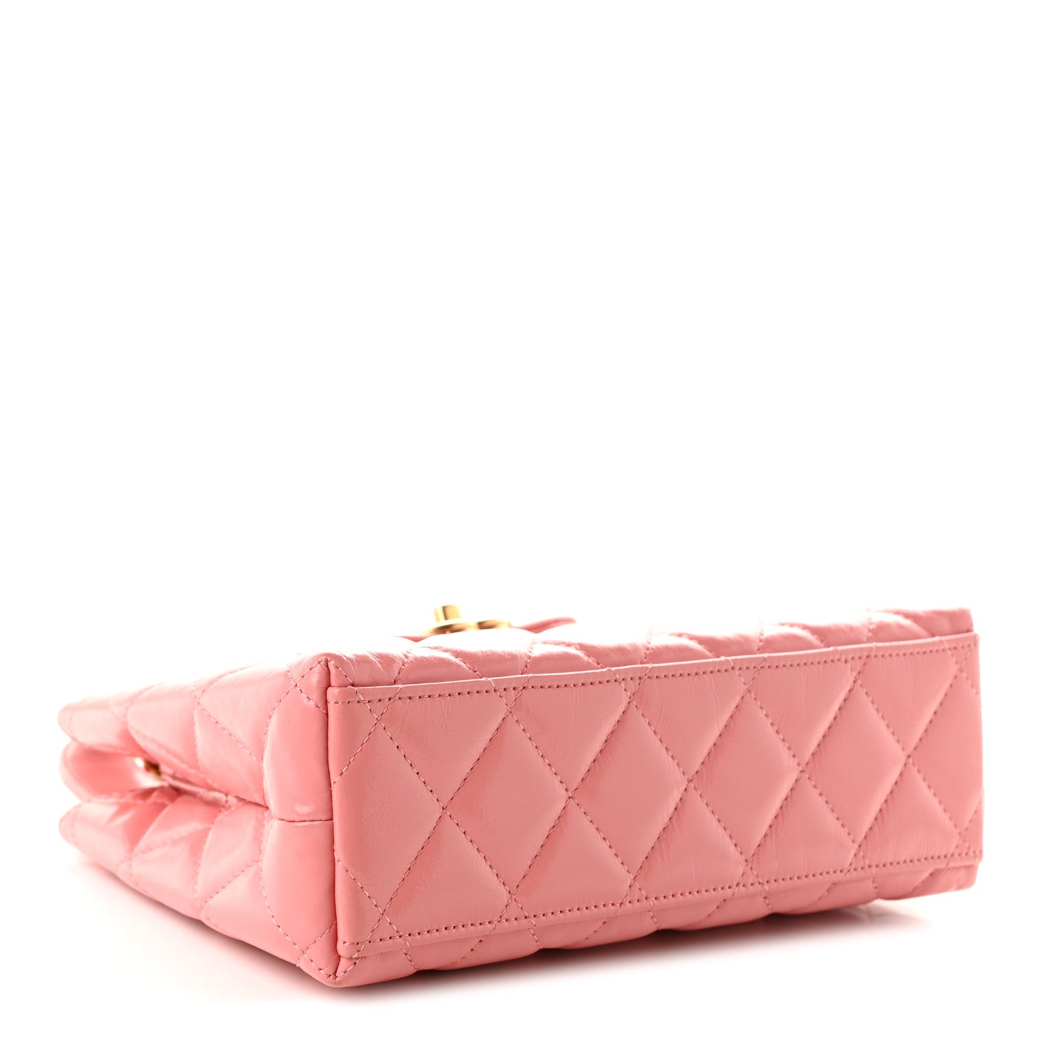 Chanel Shiny Aged Calfskin Quilted Nano Kelly Shopper Coral Pink