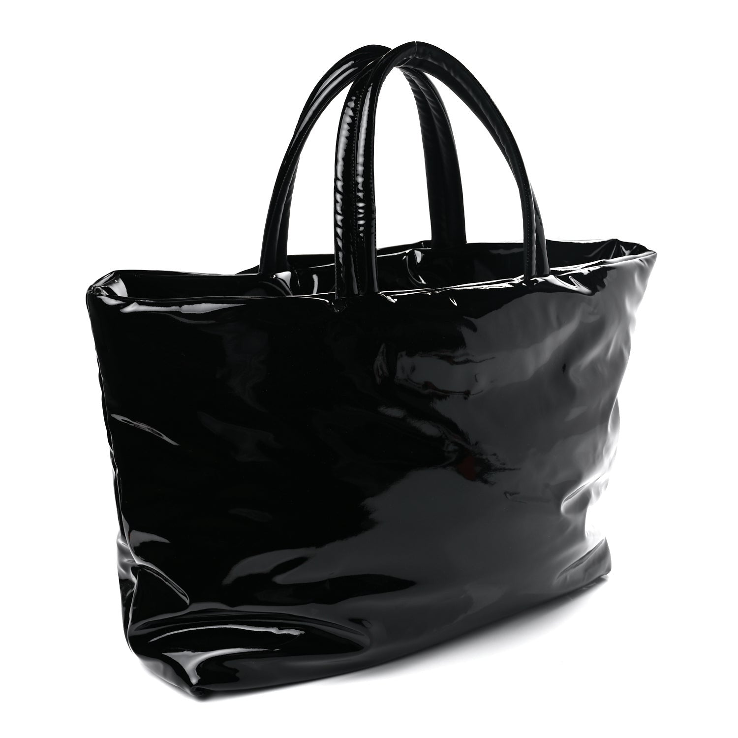 Saint Laurent Patent Wide Puffer Maxi Tote Black