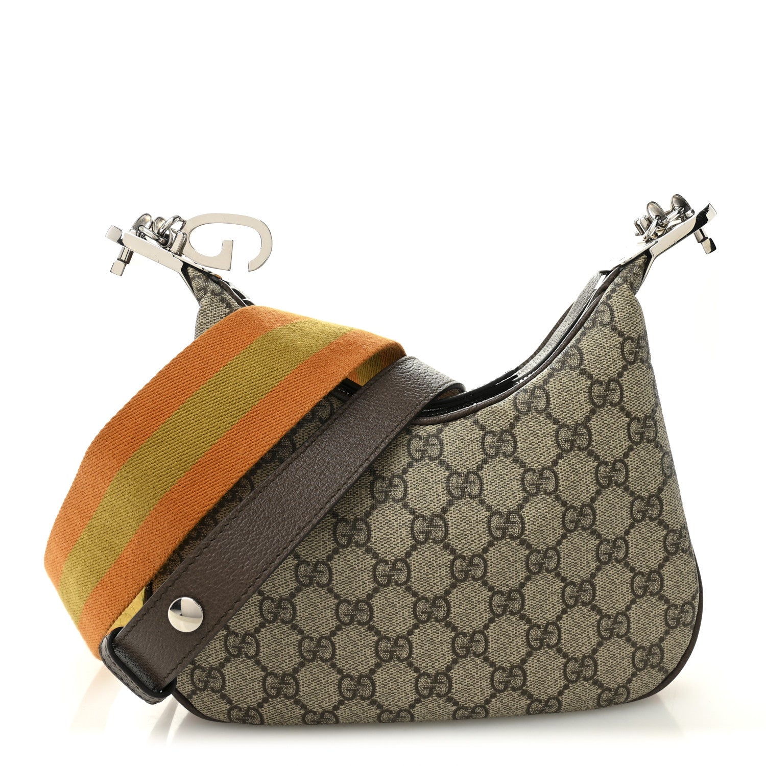 Gucci GG Supreme Monogram Textured Calfskin Web Small Attache Shoulder Bag Beige Ebony New Acero