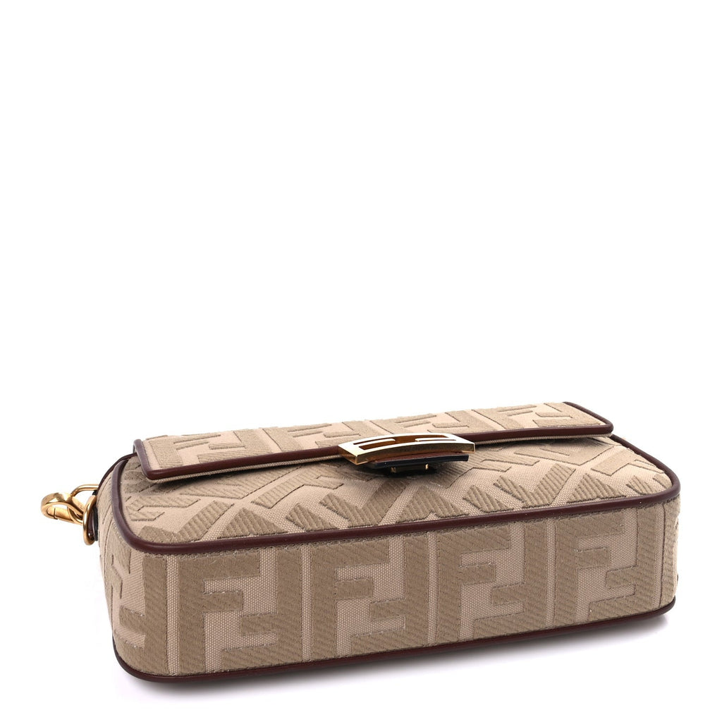 Fendi Sardinian Jacquard Vitello King FF 1974 Embroidered Baguette Sand Ghianda