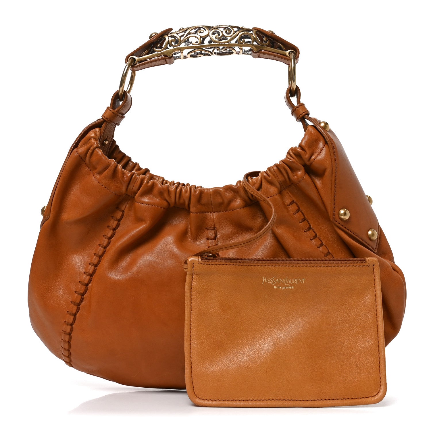 Saint Laurent Calfskin Vincennes Mombasa Hobo Tan