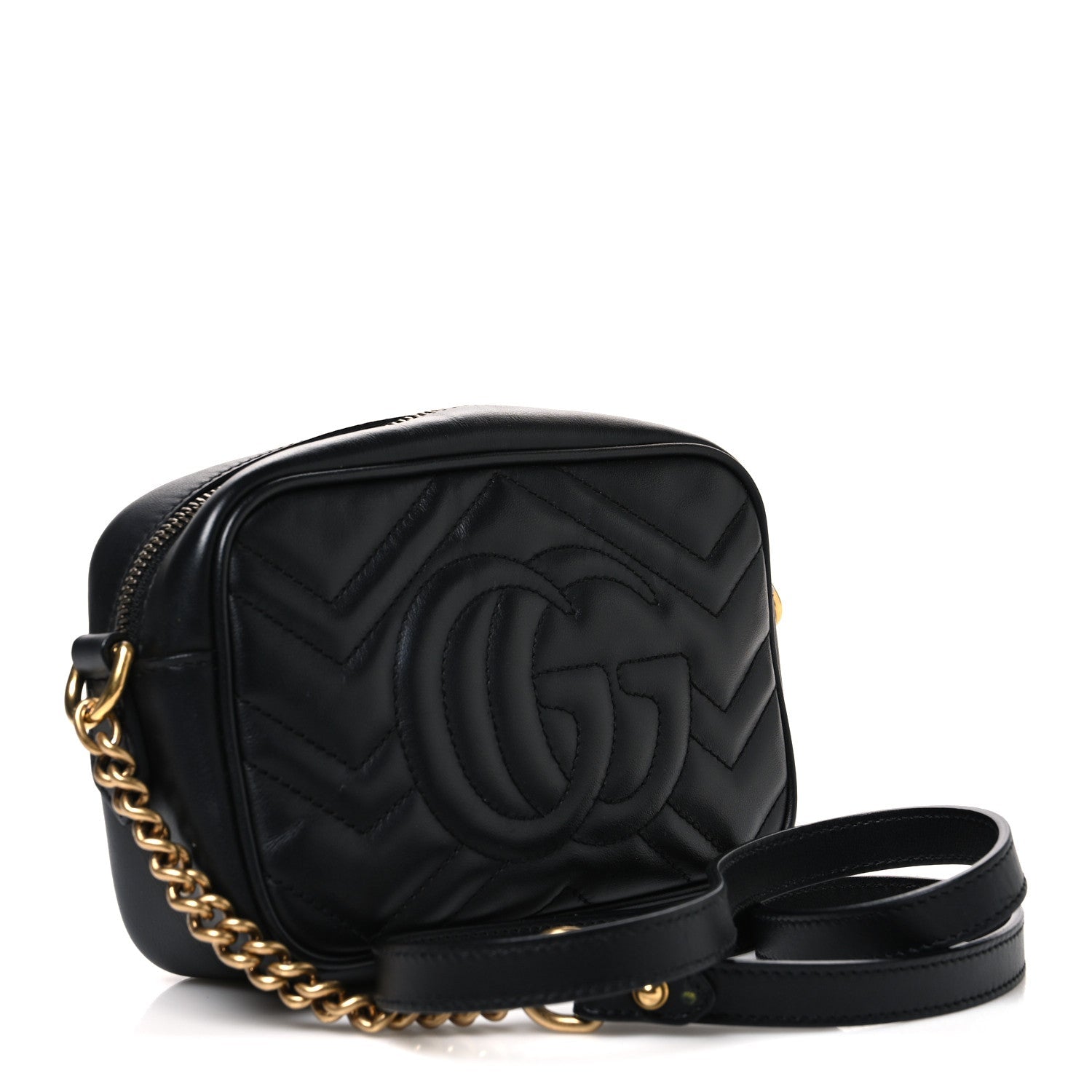 Gucci Calfskin Matelasse Mini GG Marmont Chain Shoulder Bag Black