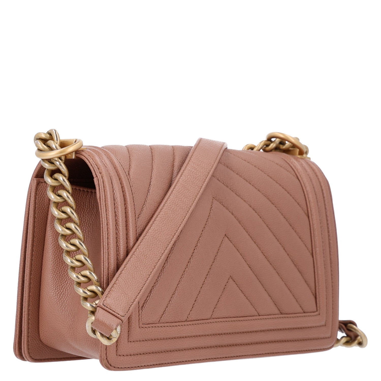 Chanel Caviar Chevron Quilted Medium Boy Flap Dark Beige
