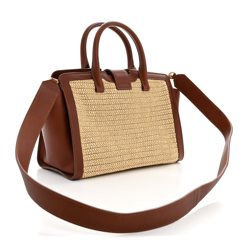 Saint Laurent Raffia Baby Monogram Downtown Cabas Cognac