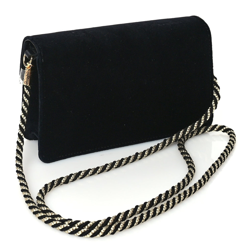 Gucci Velvet Crystal Square G Shoulder Bag Black