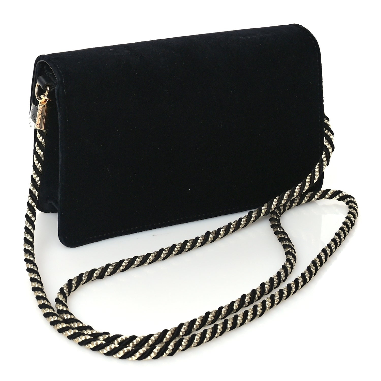 Gucci Velvet Crystal Square G Shoulder Bag Black