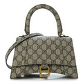 Balenciaga X Gucci Small Hourglass Top Handle Bag Beige Ebony front view