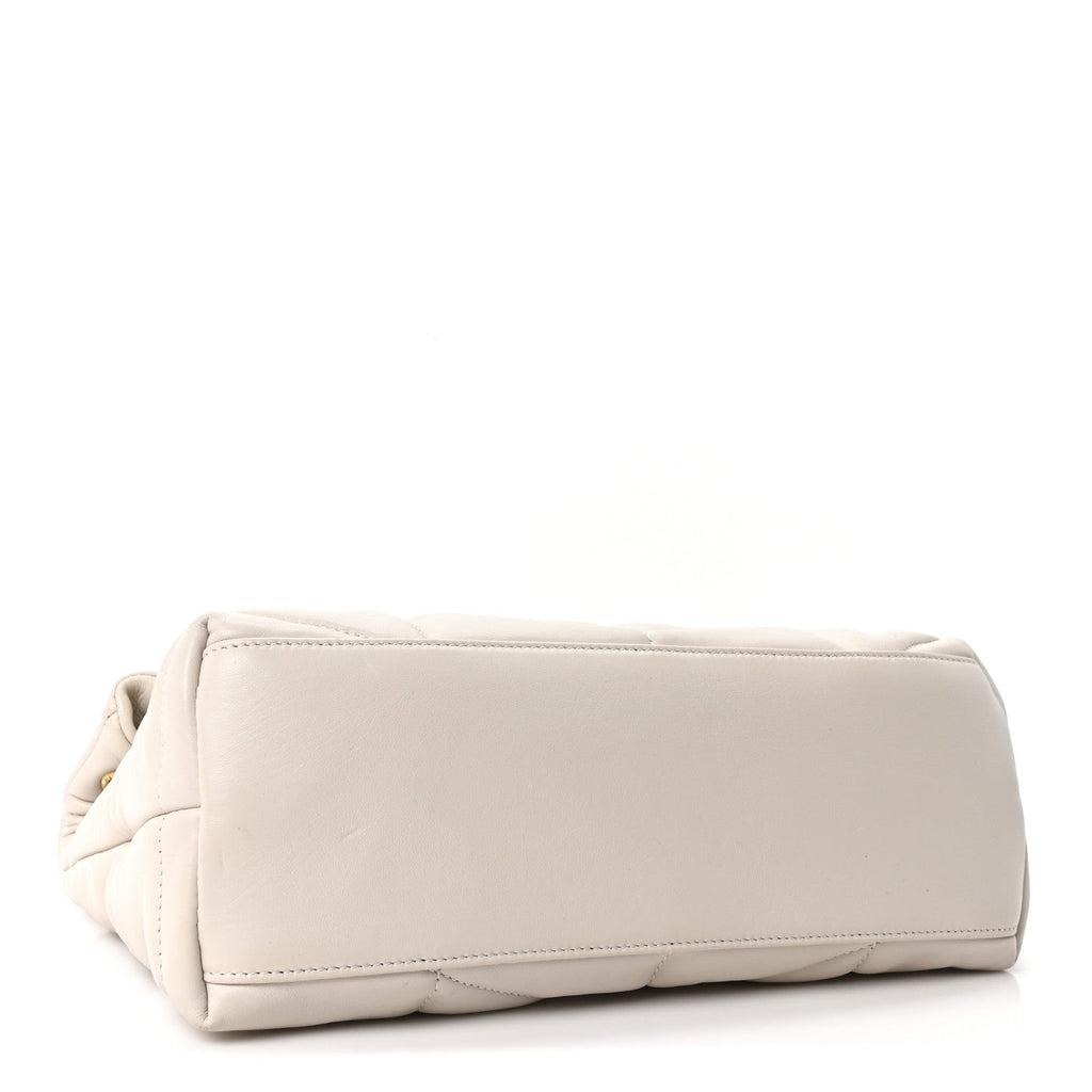 Saint Laurent Lambskin Quilted Small Loulou Puffer Monogram Chain Satchel Blanc Vintage