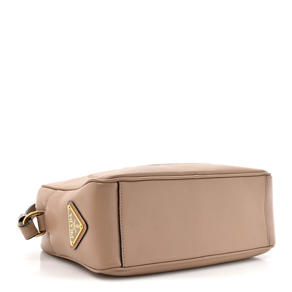 Prada Glace Calfskin Embossed Logo Crossbody Cammeo