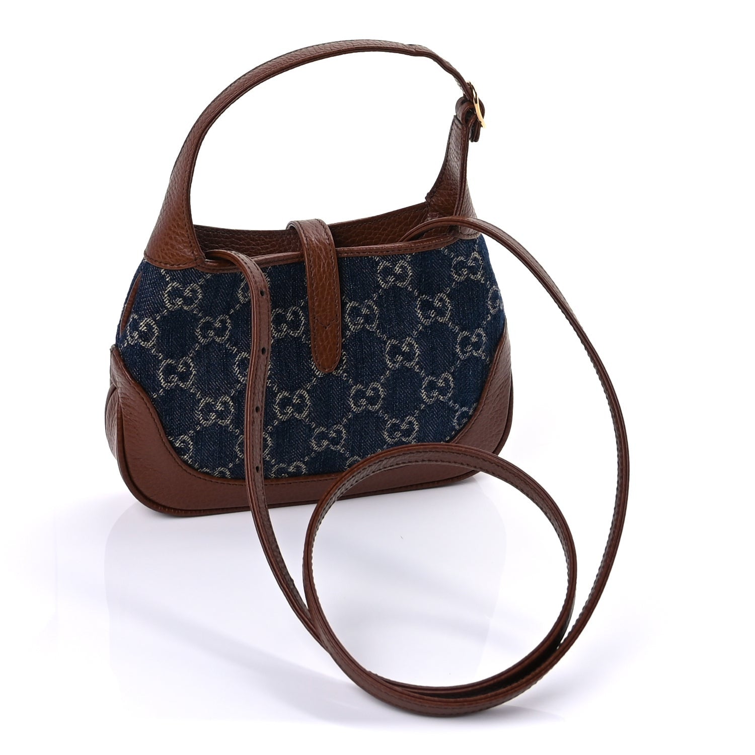 Gucci New Denim GG Monogram Calfskin Mini Jackie 1961 Hobo Blue Tea Cuir
