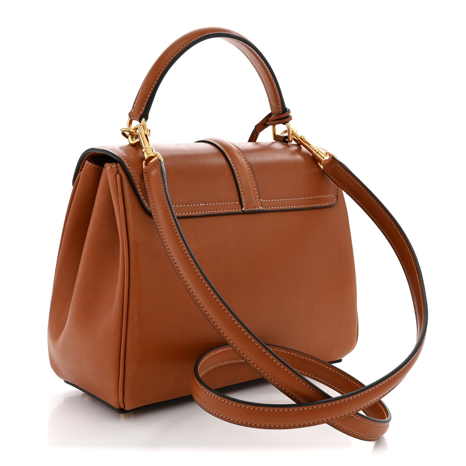 Celine Satinated Calfskin Small 16 Top Handle Bag Tan