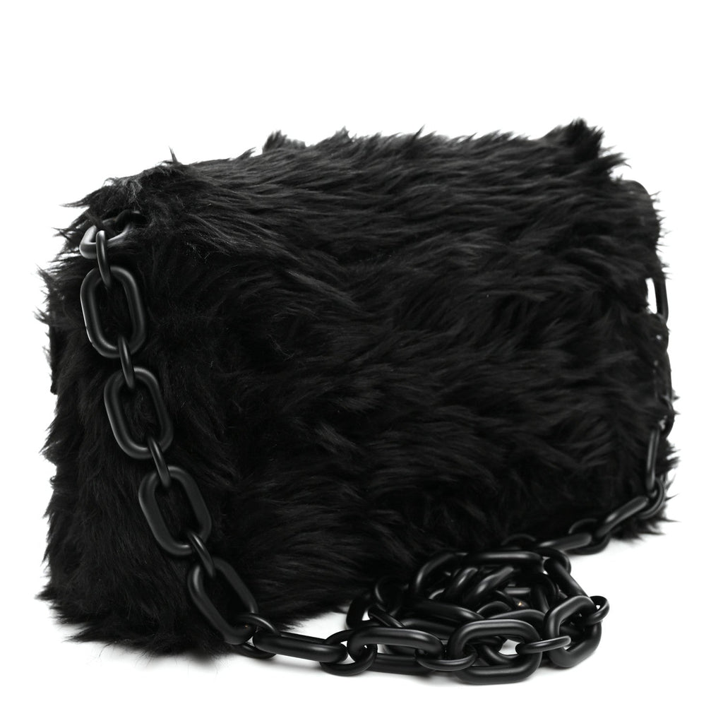 Balenciaga Faux Fur Small Downtown Shoulder Bag Black