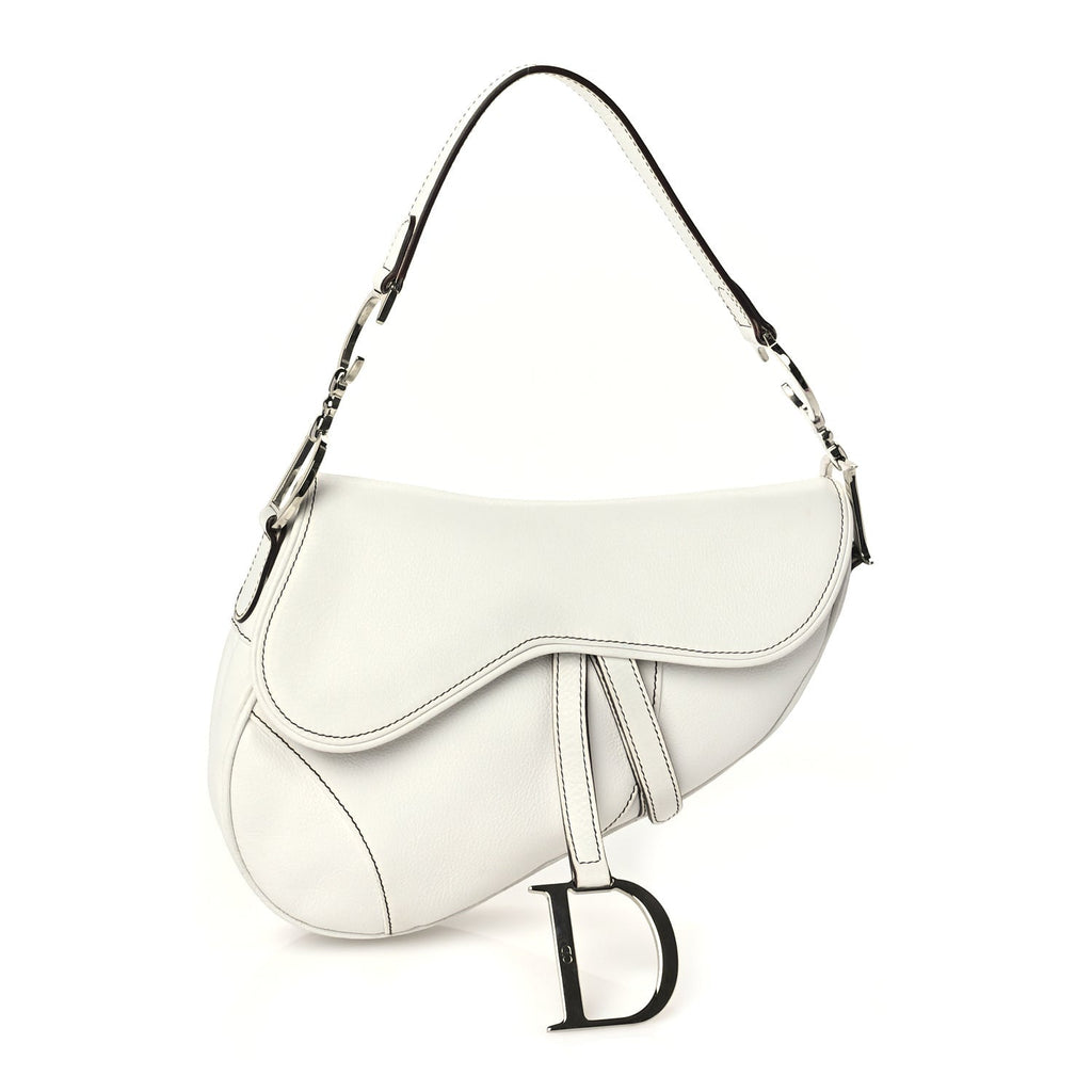 Dior Calfskin Saddle Bag White
