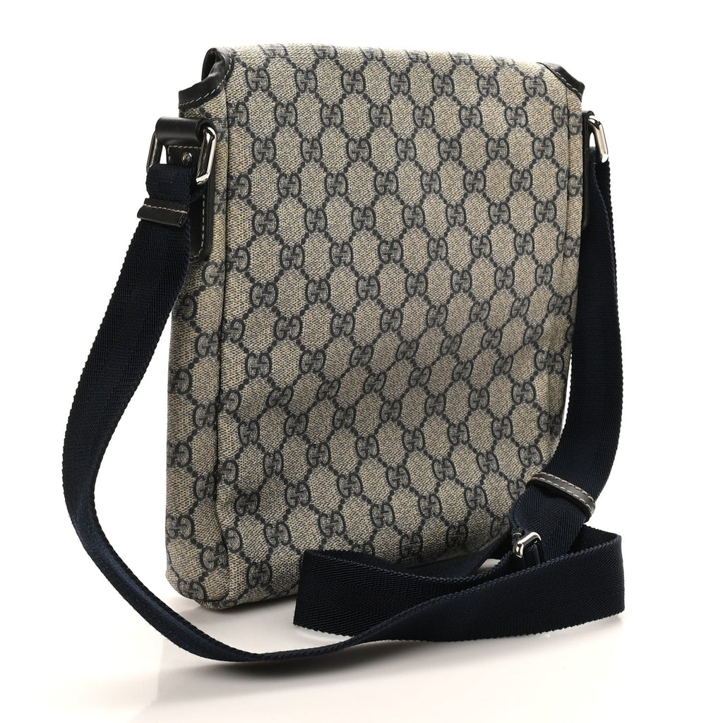 Gucci GG Plus Monogram Sellieria Calfskin Small Flap Messenger Bag Beige Blue