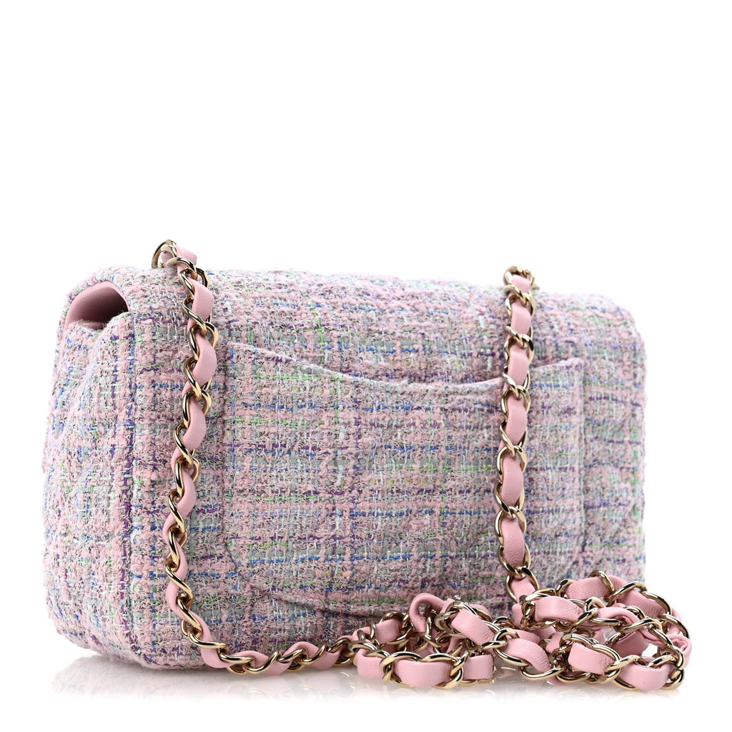 Chanel Tweed Quilted Mini Rectangular Flap Pink Multicolor