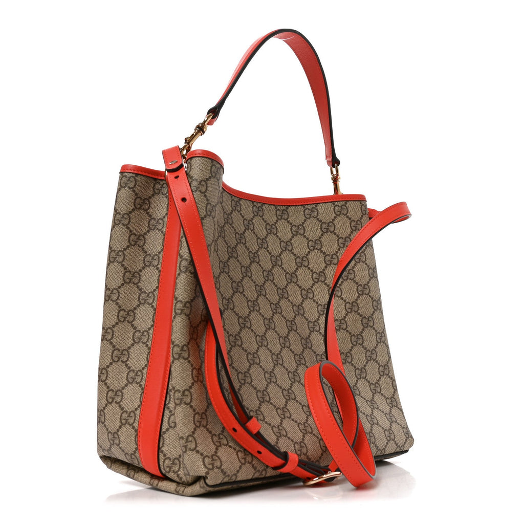 Gucci GG Supreme Monogram Medium Emblem Bucket Bag Beige Orange
