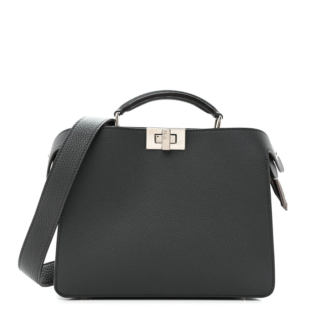 Fendi Cuoio Romano Vitello Cover Glazed Fabric Bi-Color FF 1974 Mini Peekaboo I SEE U Satchel Gray