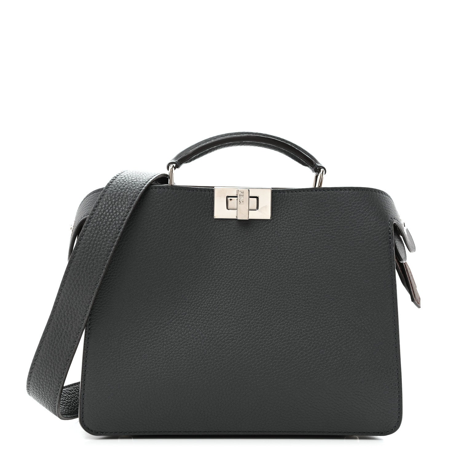 Fendi Cuoio Romano Vitello Cover Glazed Fabric Bi-Color FF 1974 Mini Peekaboo I SEE U Satchel Gray