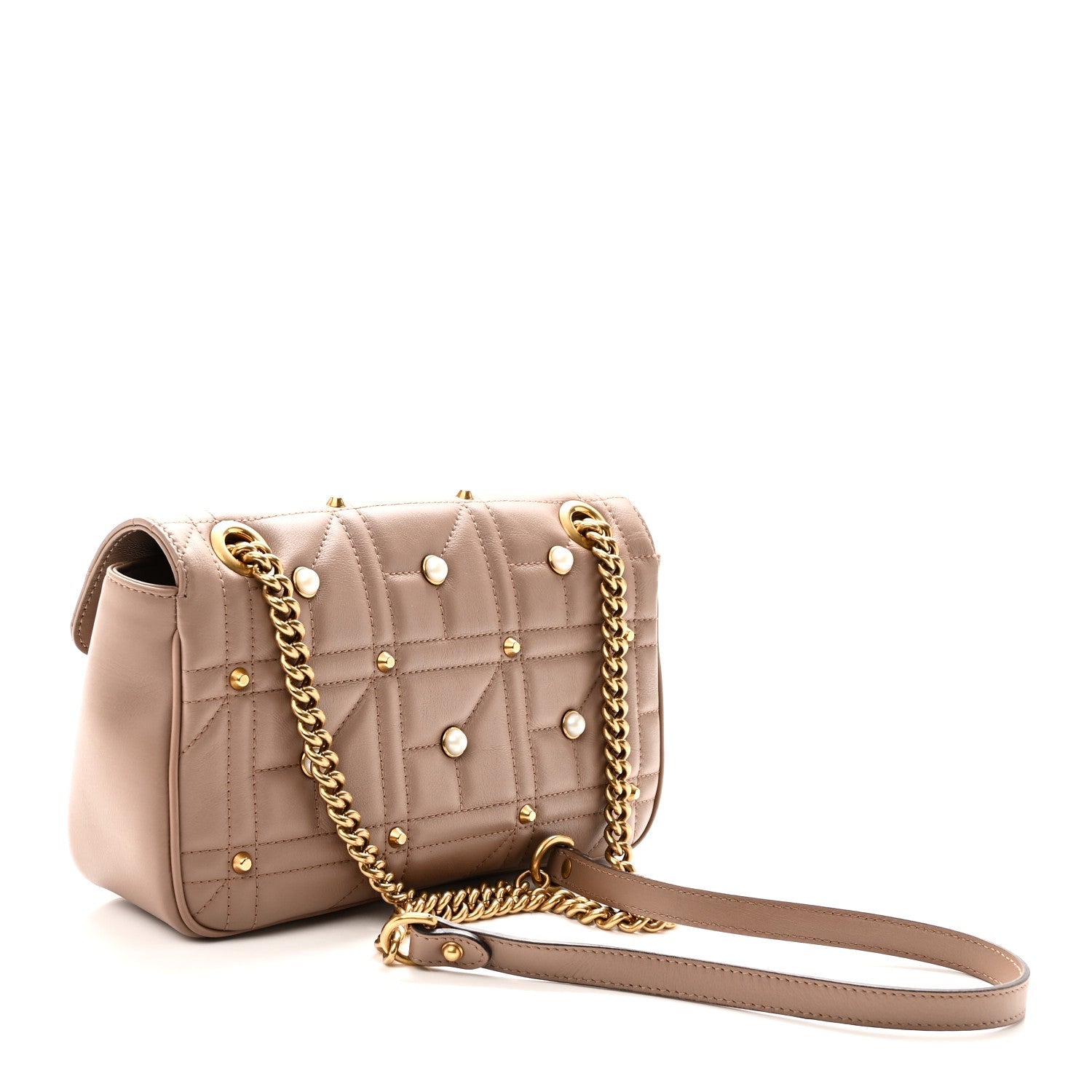 Gucci Calfskin Matelasse Studded Small Pearly GG Marmont Shoulder Bag Porcelain Rose