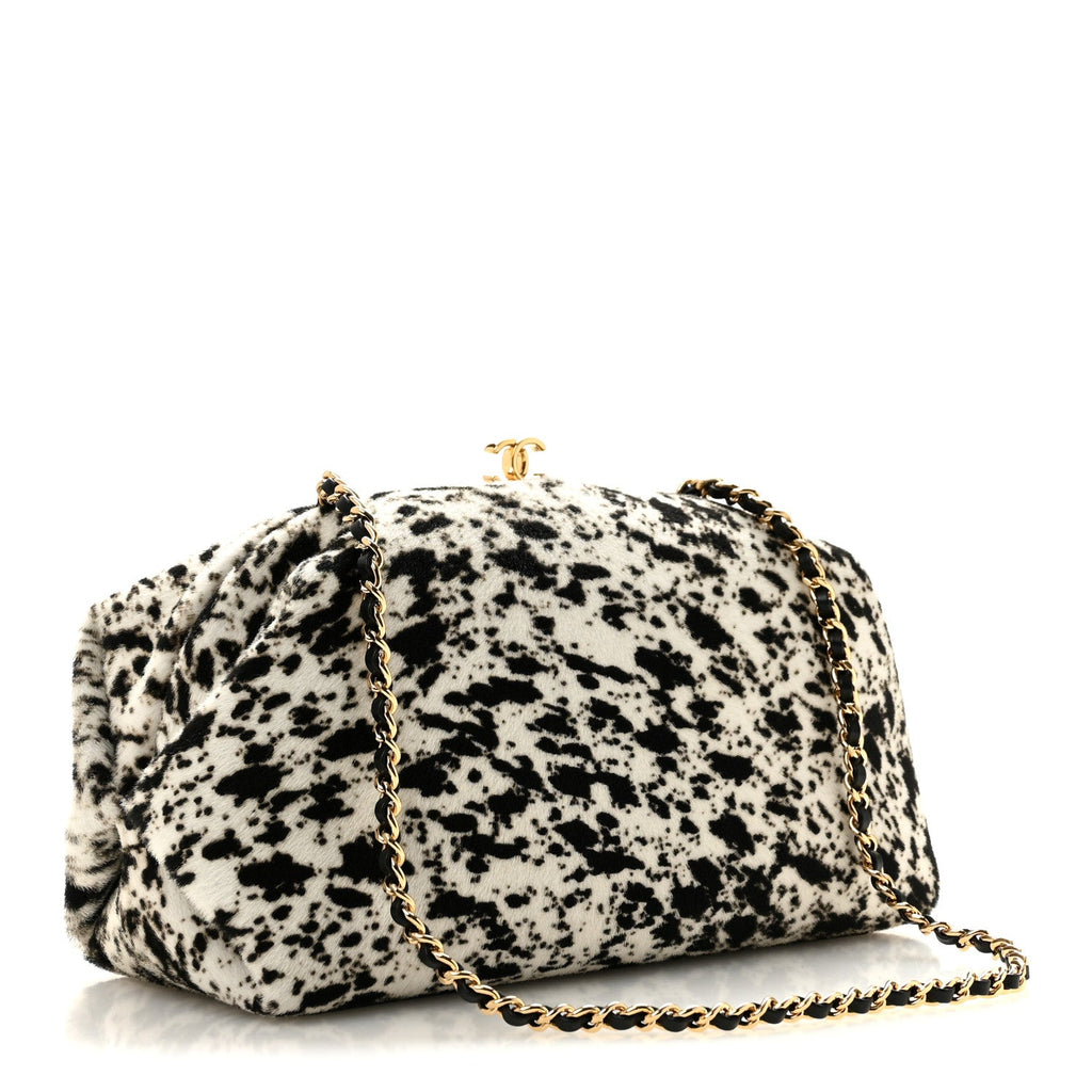 Chanel Lambskin Pony Hair Printed Clutch With Chain Black White