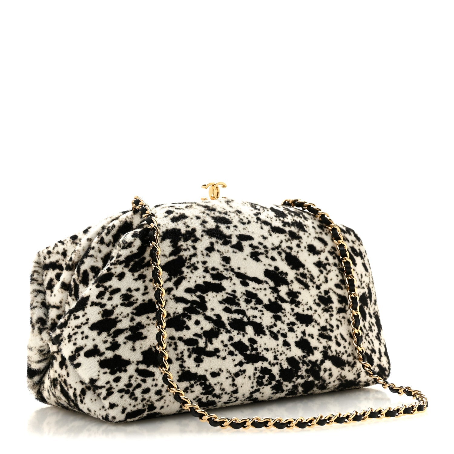 Chanel Lambskin Pony Hair Printed Clutch With Chain Black White