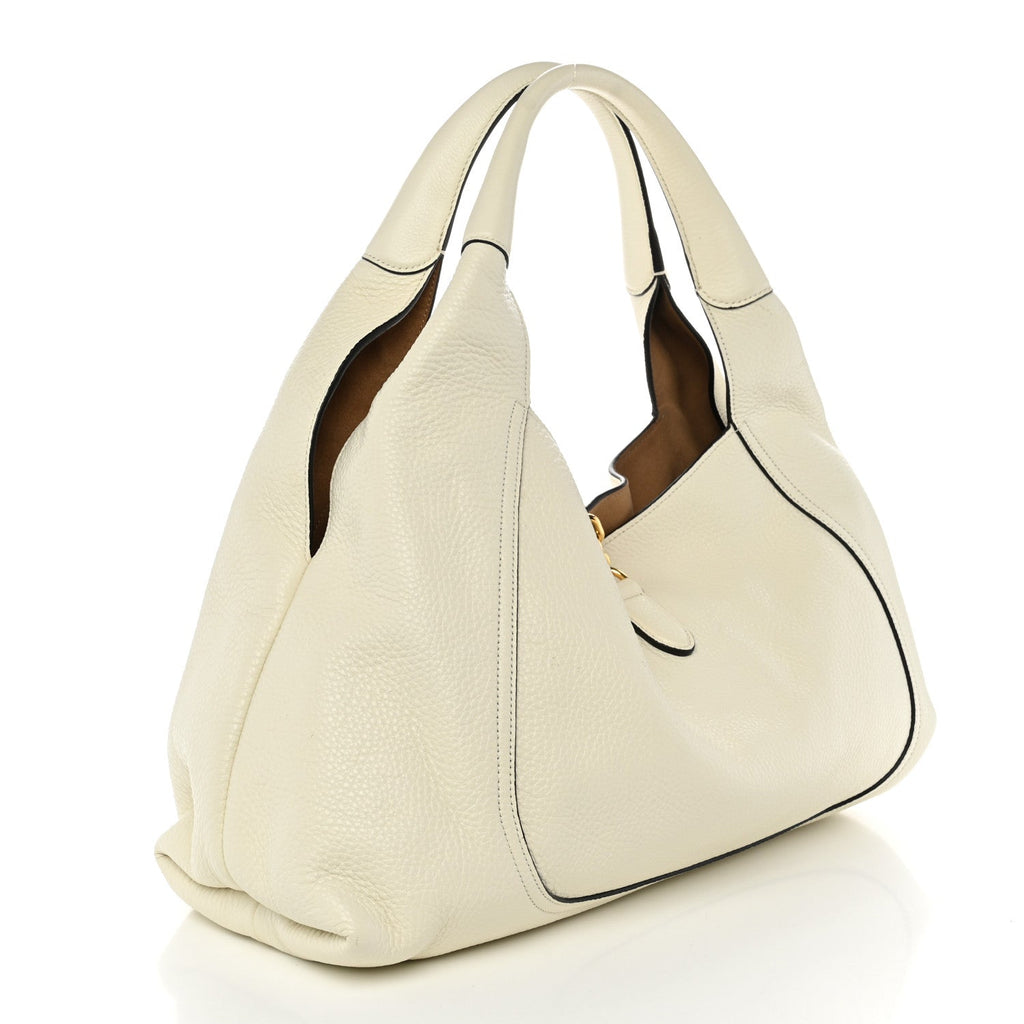 Gucci Grained Calfskin Softbit Maxi Shoulder Bag Dusty White
