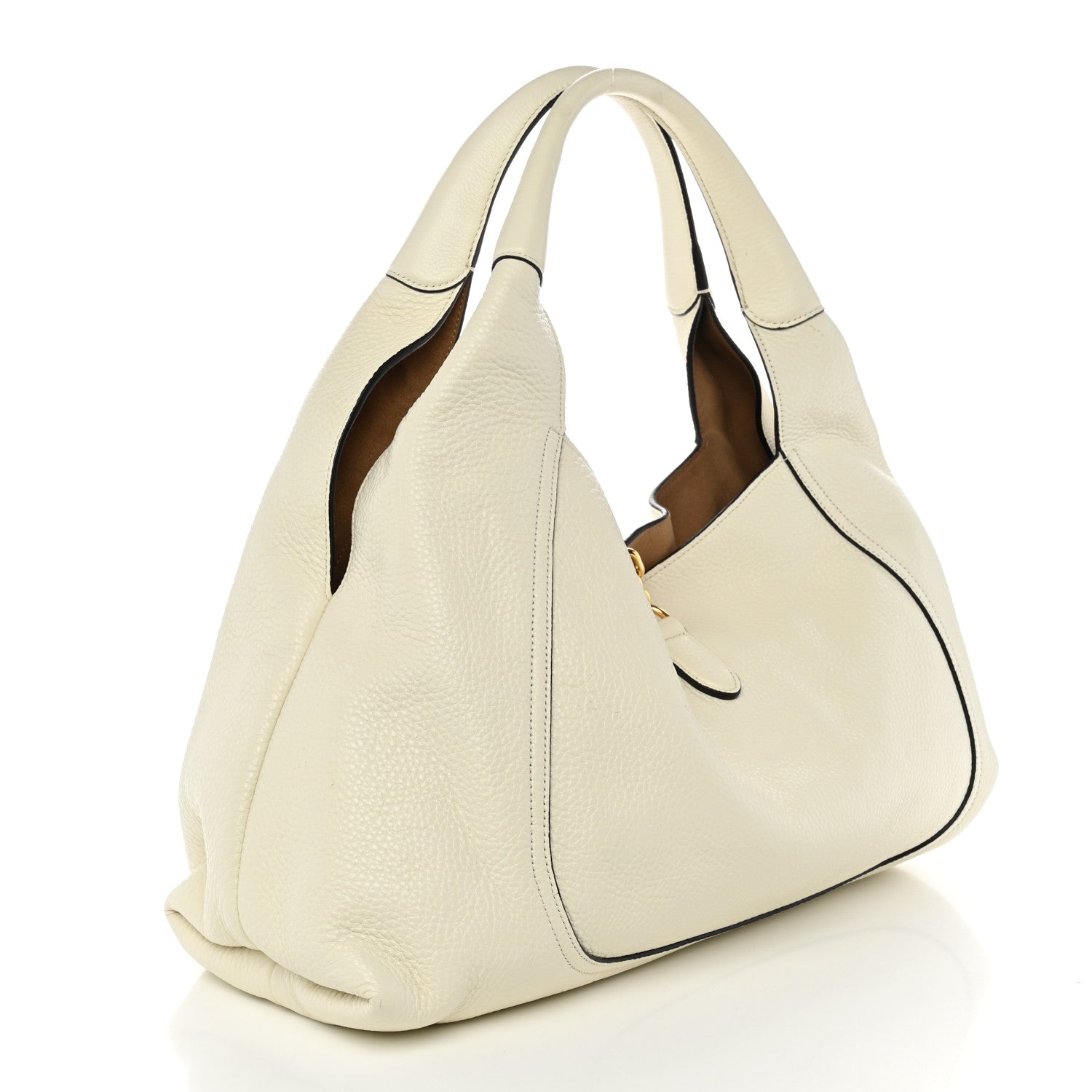 Gucci Grained Calfskin Softbit Maxi Shoulder Bag Dusty White