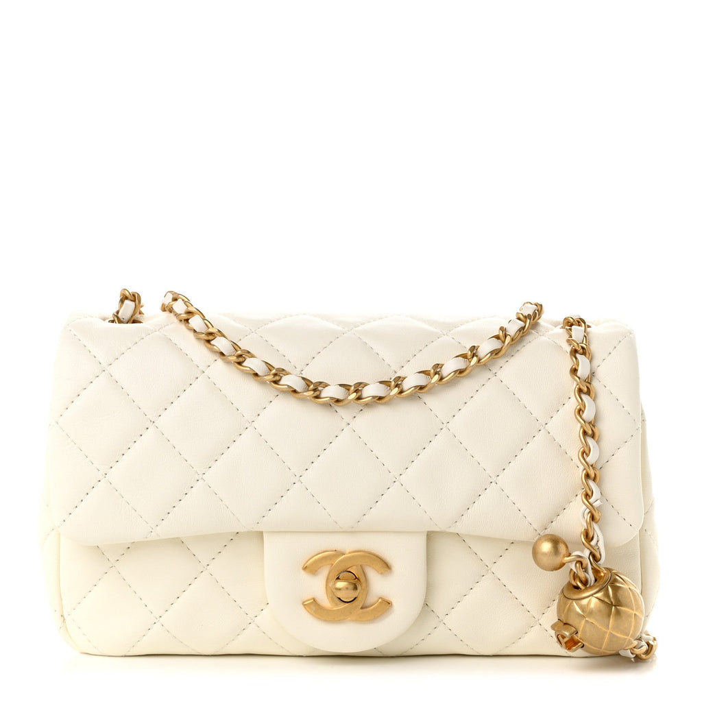 Chanel Lambskin Quilted Mini Rectangular Pearl Crush Flap White