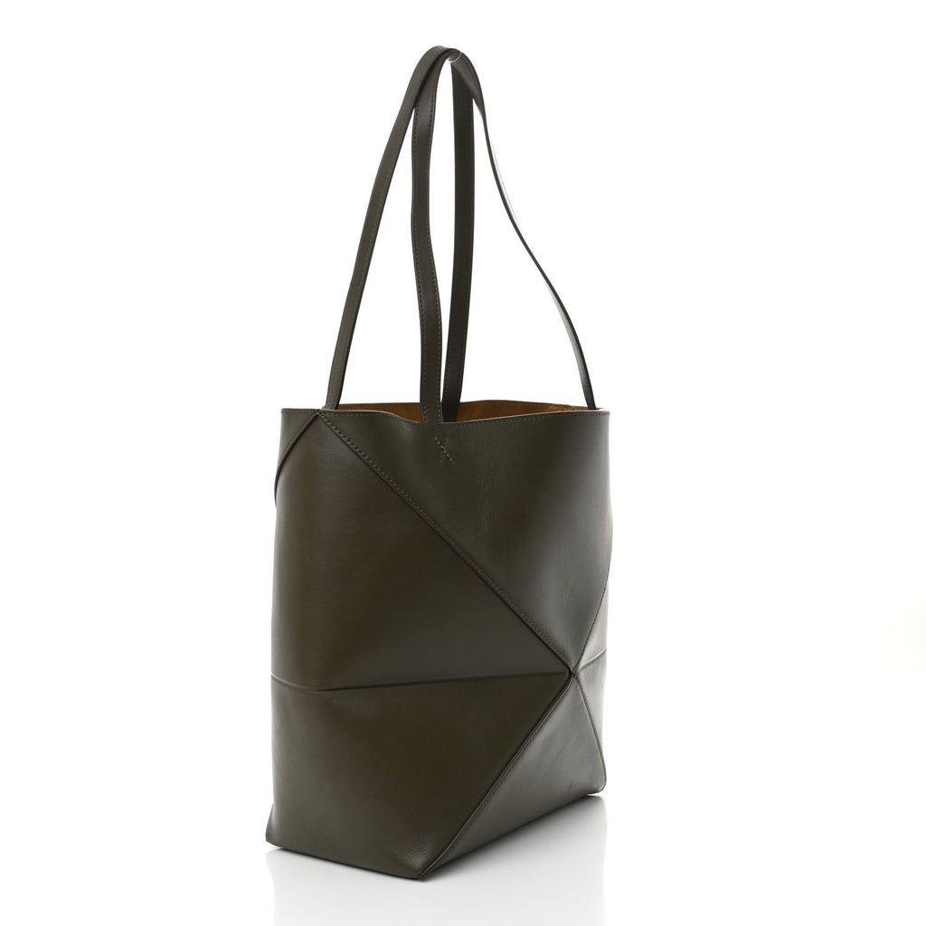 Loewe Shiny Calfskin Medium Puzzle Fold Tote Umber