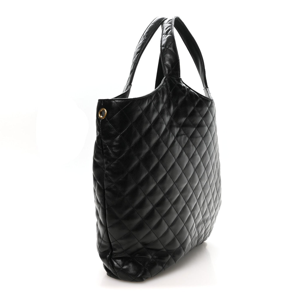 Saint Laurent Lambskin Quilted Maxi Icare Shopping Tote Black