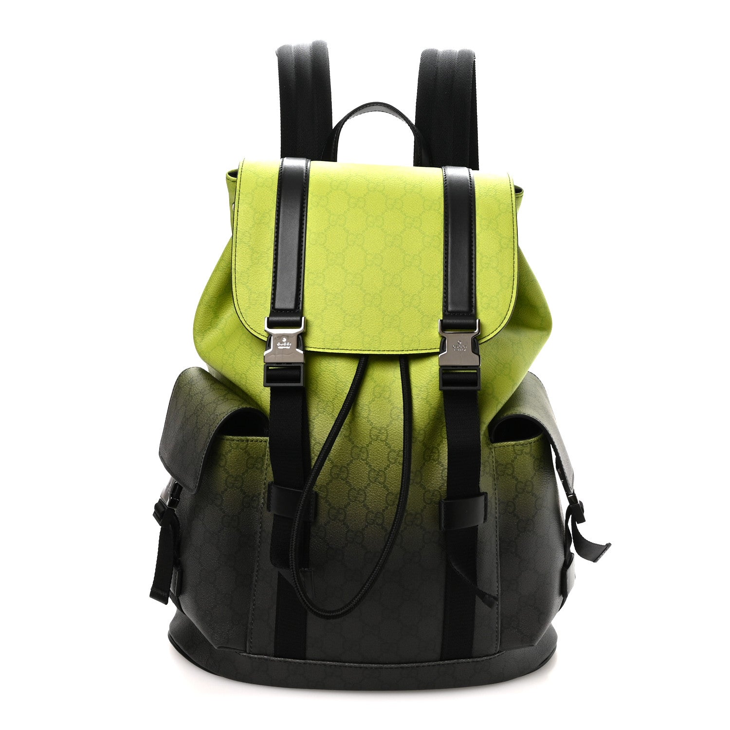 Gucci GG Supreme Monogram Large Double Buckle Backpack Green