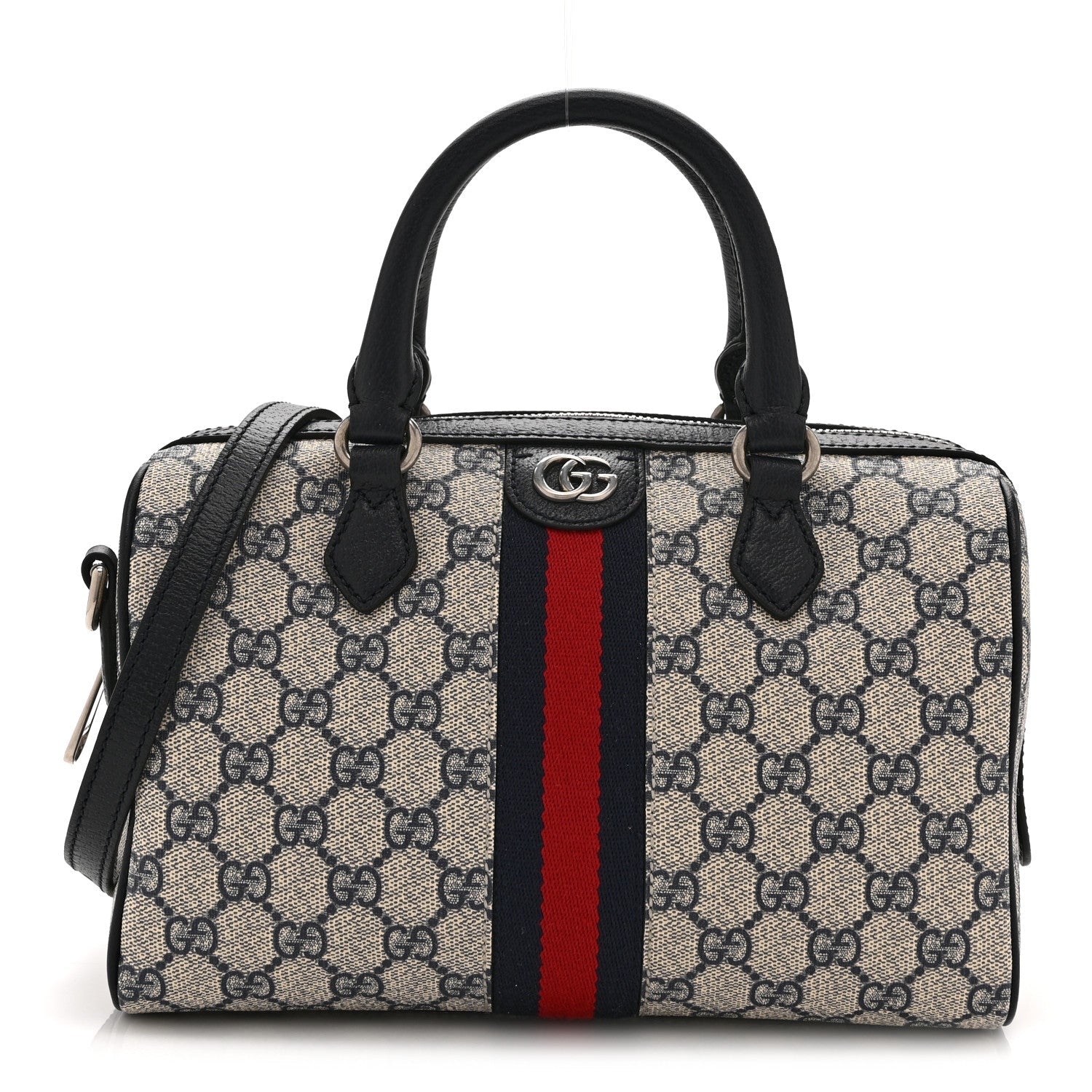 Gucci GG Supreme Monogram Web Small Ophidia Top Handle Bag Beige Blue