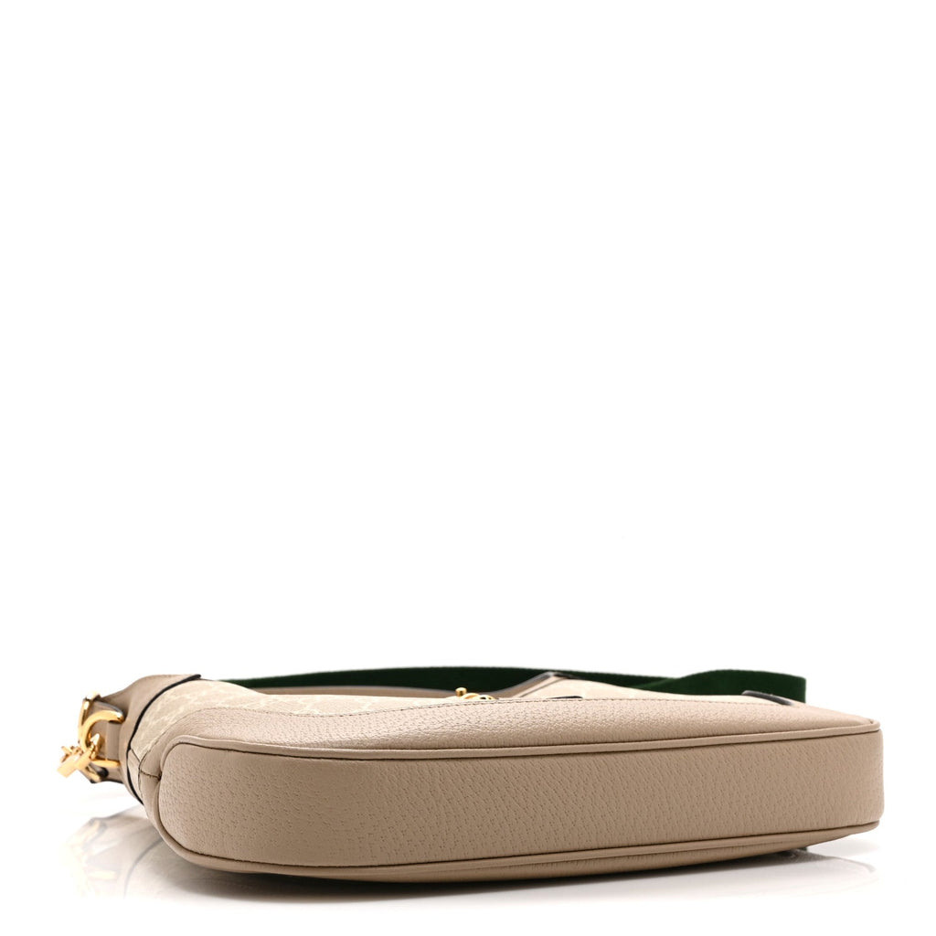Gucci GG Supreme Monogram Textured Dollar Calfskin Web Small Jackie 1961 Hobo Beige Mystic White Oatmeal
