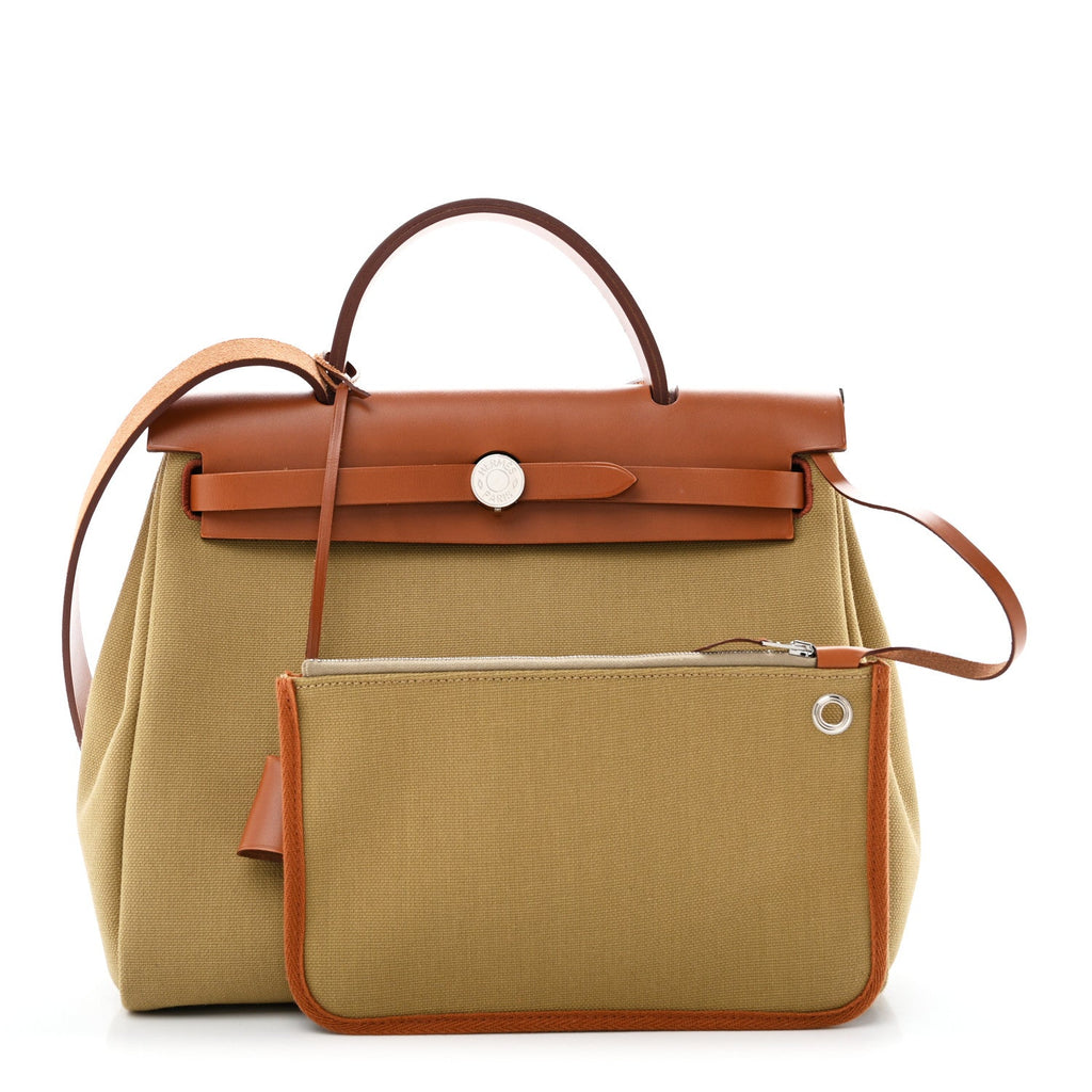 Hermès Military Toile Vache Hunter Herbag Zip Retourne 31 PM Poussiere Fauve