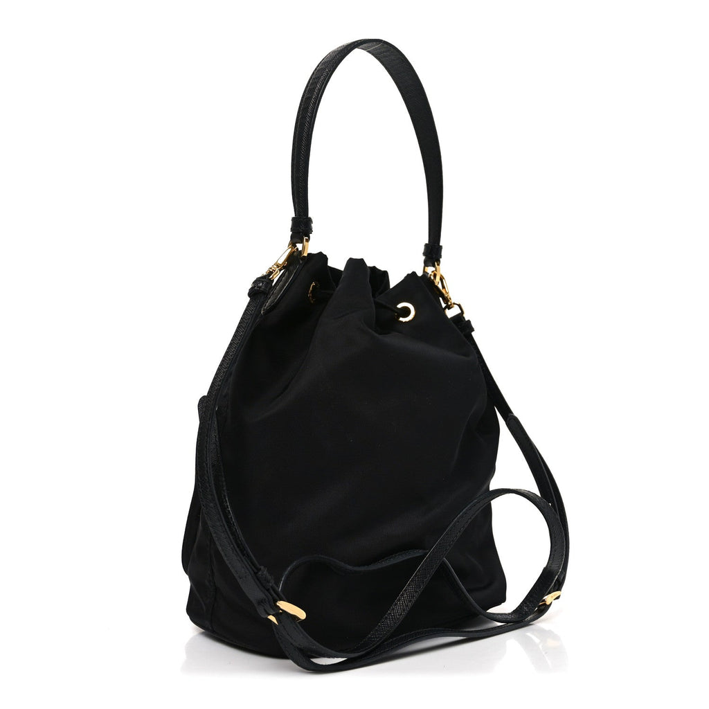 Prada Saffiano Tessuto Nylon Mini Bucket Crossbody Bag Black