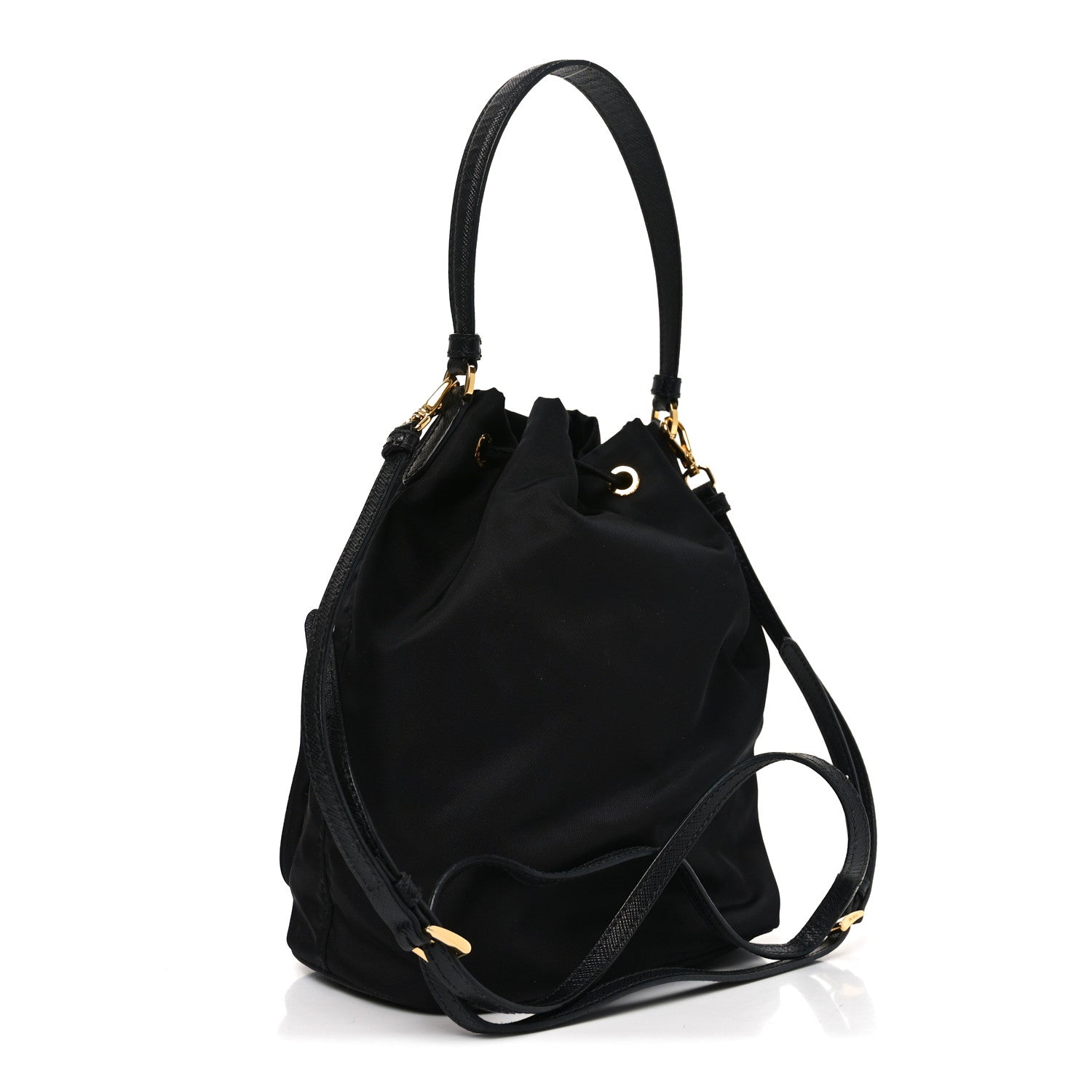 Prada Saffiano Tessuto Nylon Mini Bucket Crossbody Bag Black