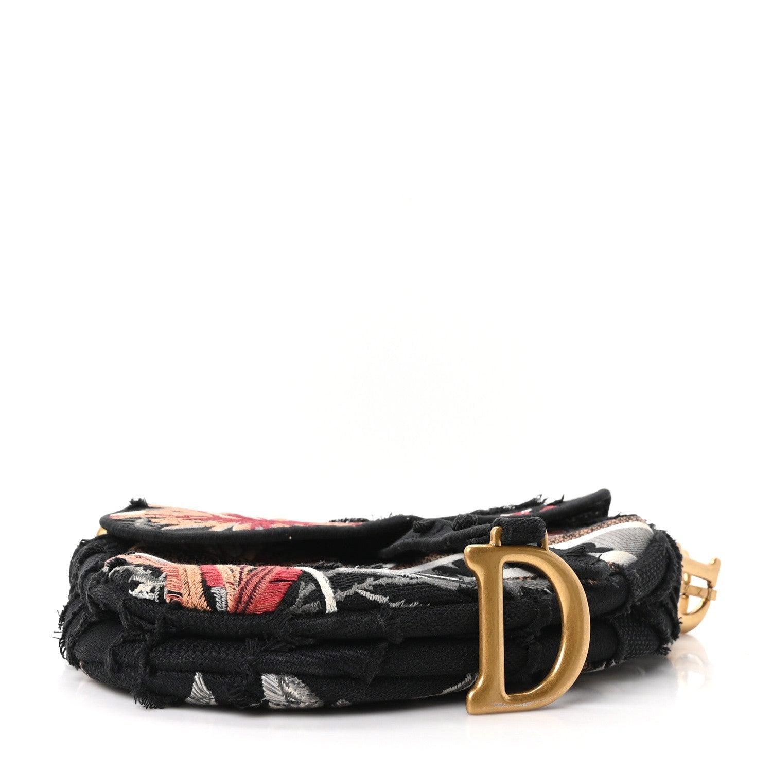 Dior Canvas Embroidered Camouflage Flowers Saddle Bag Black Multicolor