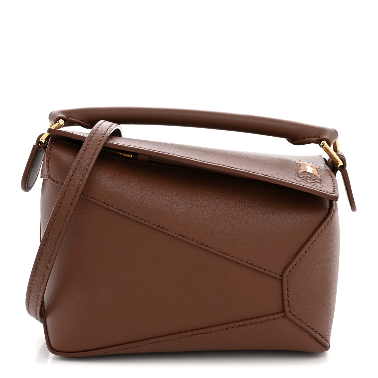 Loewe X SUNA FUJITA Satin Calfskin Mini Hamster Puzzle Edge Bag Havana