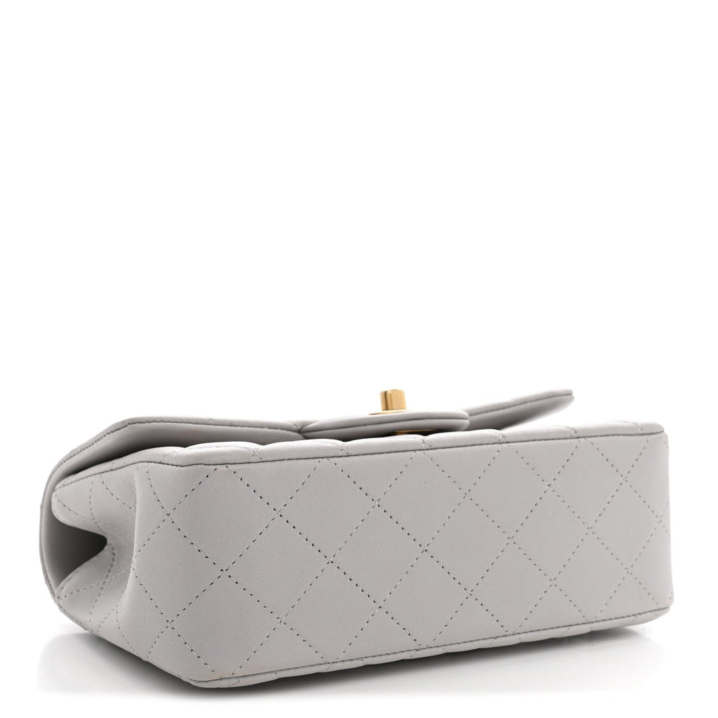 Chanel Lambskin Quilted Mini Top Handle Rectangular Flap Grey