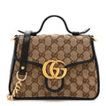 Gucci Monogram Azalea Calfskin Matelasse Diagonal Mini GG Marmont Top Handle Shoulder Bag Beige Ebony Black