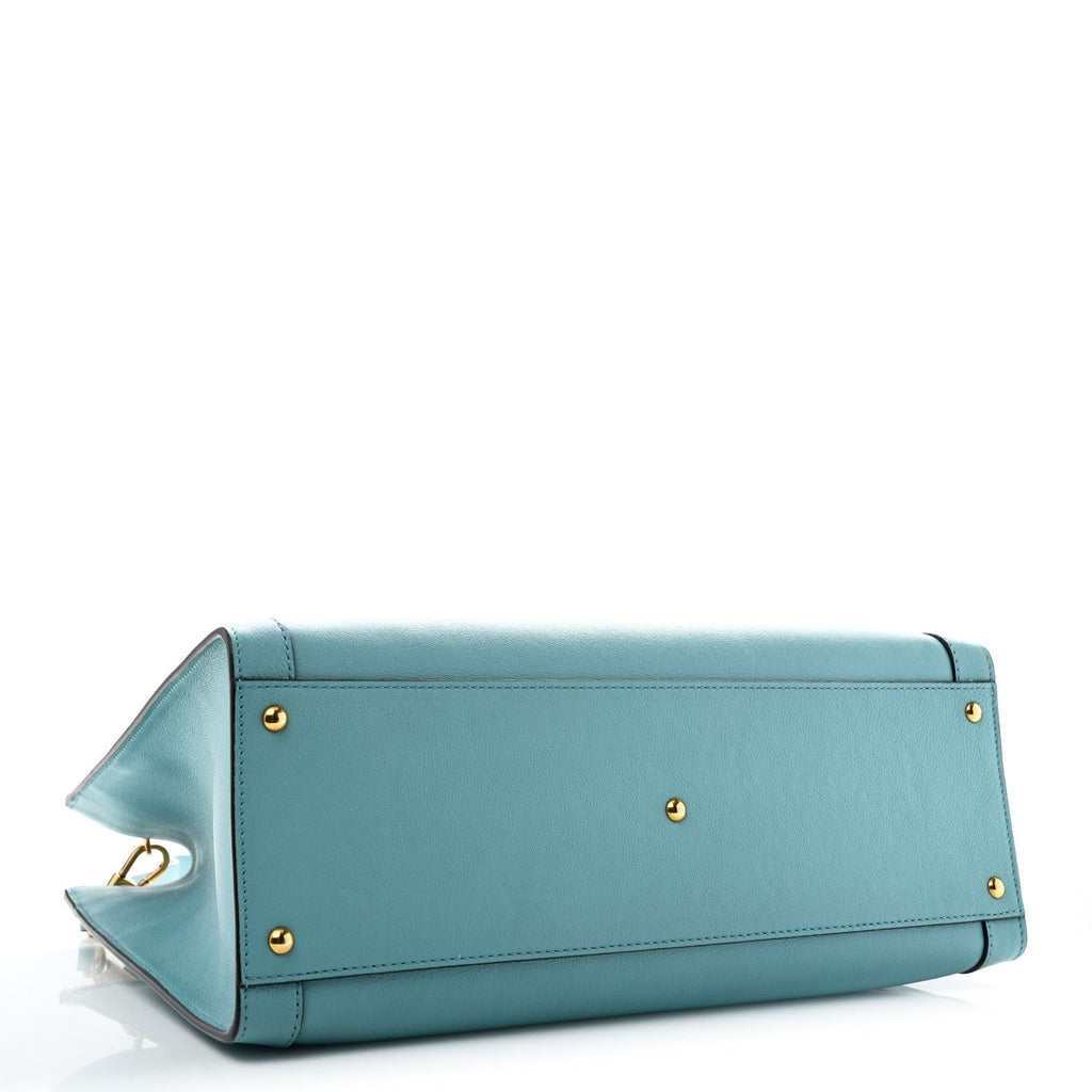 Gucci Wonka Grain Calfskin Medium Diana Tote Bag Dusty Azure Orange Fluo
