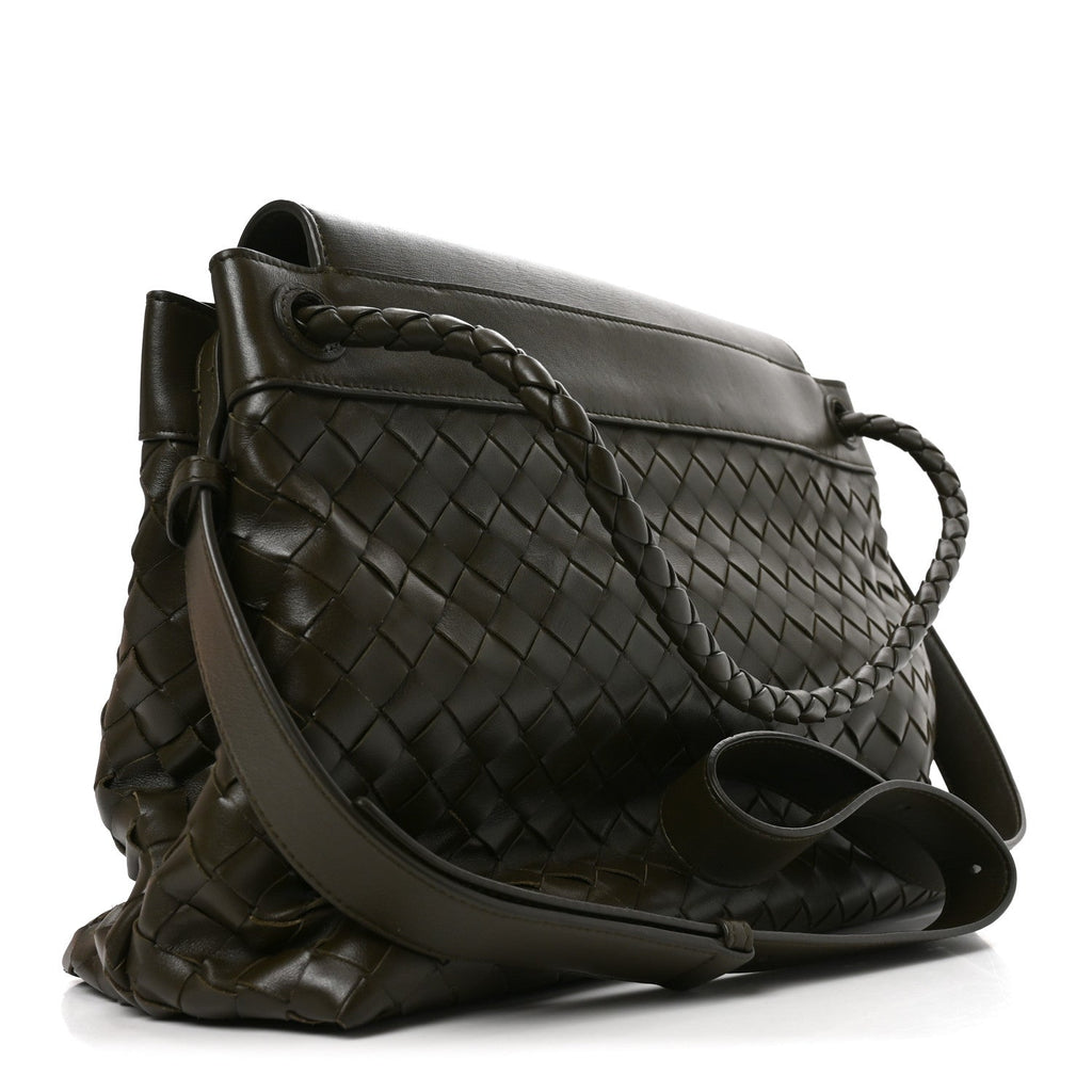 Bottega Veneta Calfskin Intrecciato Medium Andiamo Messenger Bag Kaki