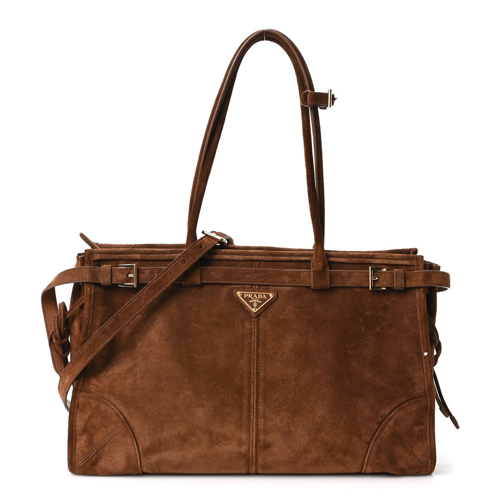 Prada Suede Large Bonnie Shoulder Bag Cacao